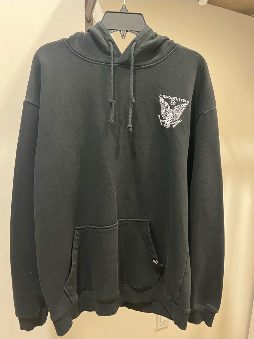 Black Pullover Hoodie with Eagle Chest Graphic